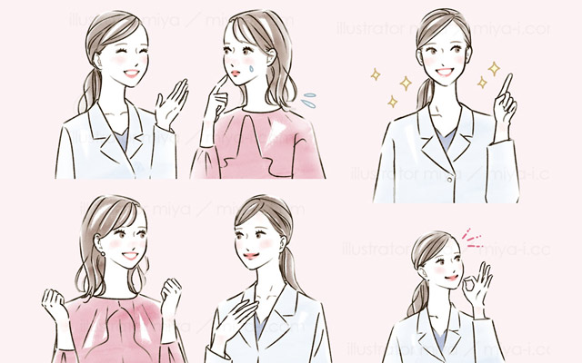 女性イラスト・おしゃれ・線画・美容・スキンケア・肌・化粧品・広告・研究員