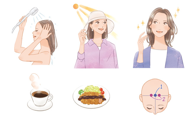女性イラスト・おしゃれ・かわいい・ヘアケア・抜け毛・育毛・毛根・髪の毛・薄毛