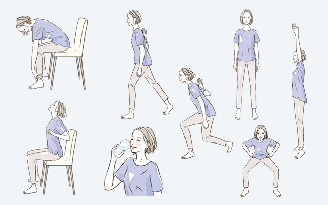 女性イラスト・おしゃれ・運動・エクササイズ・ストレッチ・健康