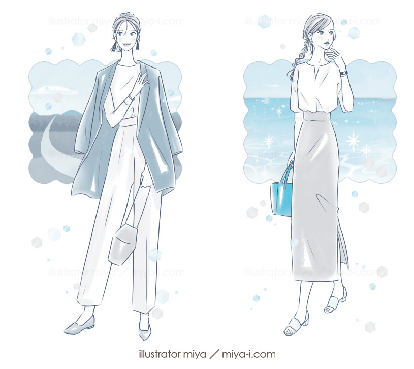 女性イラスト・可愛い・おしゃれ・占い・女性向け・イラスト・イラストレーター・大陸・海