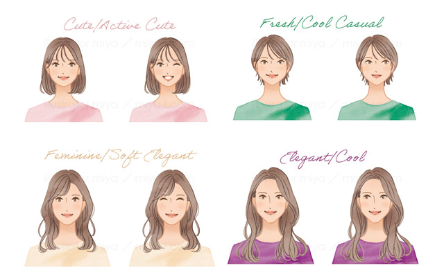 女性イラスト・ファッション・おしゃれ・イラスト・キュート・顔タイプ診断
