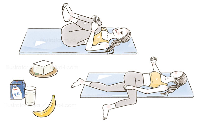 女性イラスト・おしゃれ・運動・エクササイズ・ストレッチ・健康