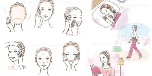 女性イラスト・おしゃれ・線画・美容・スキンケア・肌・正面顔