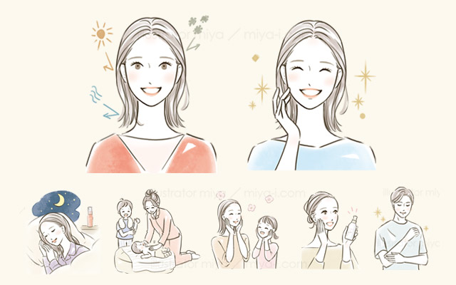 家族イラスト・ファミリーイラスト・子ども・男性・ママ・美容・スキンケア・女性イラスト・女性向け