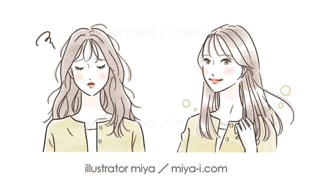 女性イラスト・美容・線画・おしゃれ・イラスト制作・ヘアケア・髪・トリートメント