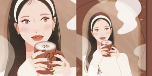 コーヒー・カフェ・女性・バレンタイン・チョコレート・ココア・イラスト・おしゃれ