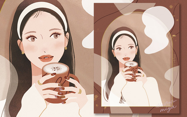 コーヒー・カフェ・女性・バレンタイン・チョコレート・ココア・イラスト・おしゃれ