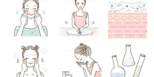 スキンケア・洗顔・肌ケア・イラスト・女性・子ども・かわいい・人物・美容