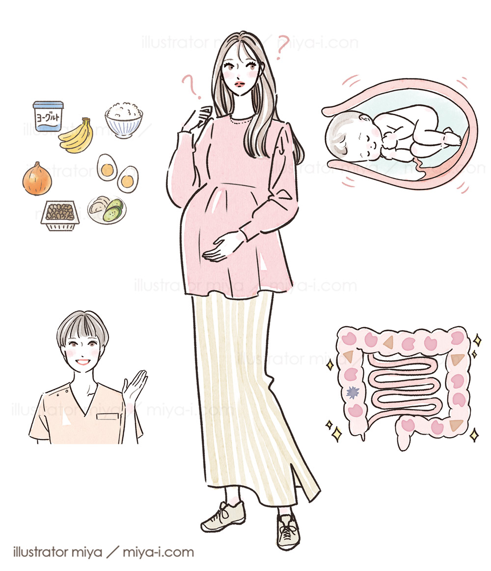妊娠・マタニティ・イラスト・赤ちゃん・腸内環境・女性イラスト・ママ・おしゃれ