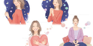 占い・開運・幸せ・イラスト・女性・かわいい・人物・宇宙・瞑想