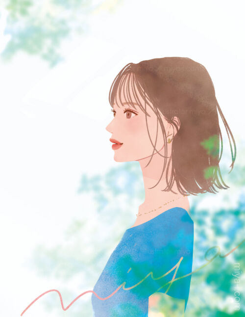 女性イラスト・大人女性・横顔・広告・ライフスタイル・ナチュラル・未来を見る女性・生活