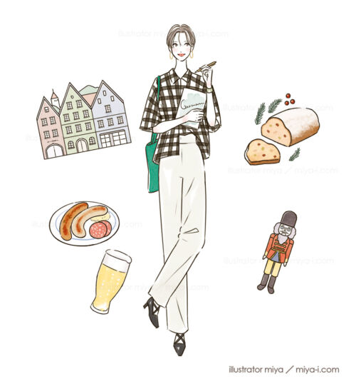 女性・イラスト・おしゃれ・ファッション・食べ物・ドイツ・小物