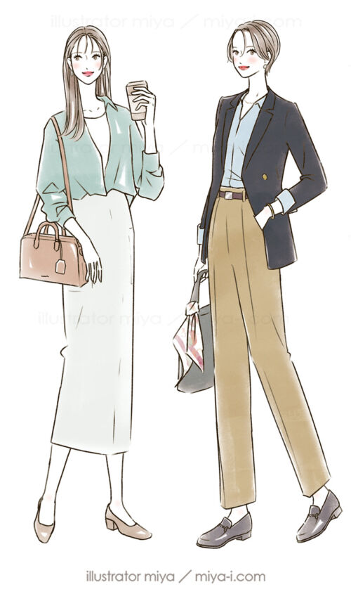 女性イラスト・ファッション・線画・おしゃれ・イラスト・表紙・広告・骨格タイプ・骨格診断・ストレート