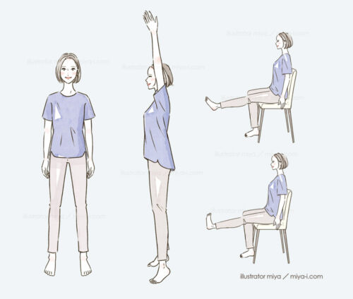 女性イラスト・おしゃれ・運動・エクササイズ・ストレッチ・健康