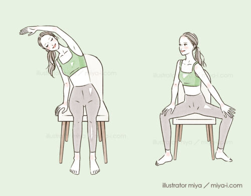 女性イラスト・おしゃれ・運動・エクササイズ・ストレッチ・健康