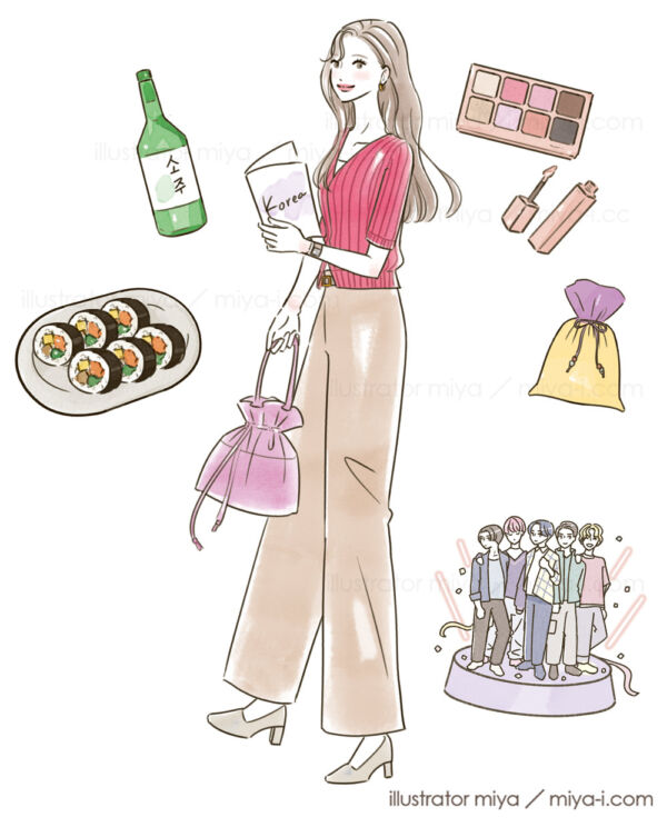 女性・イラスト・おしゃれ・ファッション・韓国・韓国コスメ・韓国旅行・韓国語