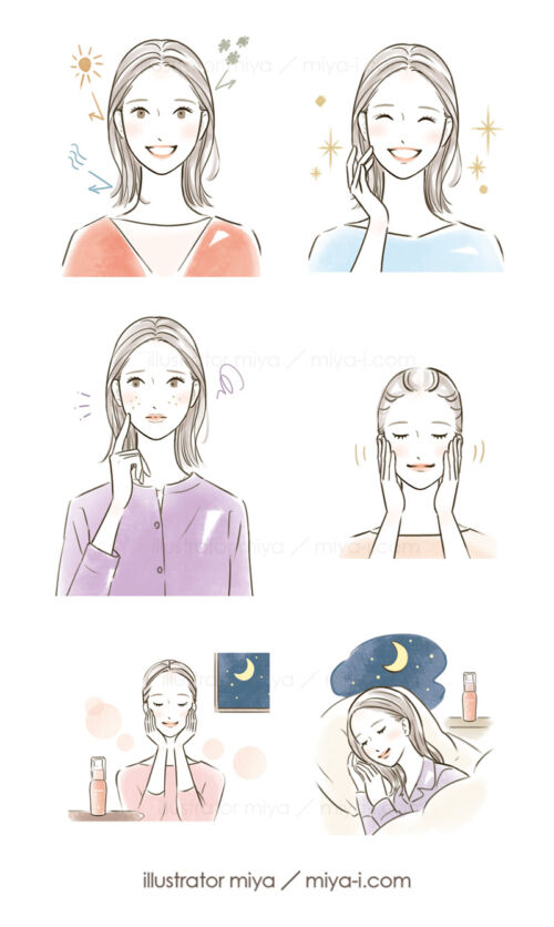家族イラスト・ファミリーイラスト・子ども・男性・ママ・美容・スキンケア・女性イラスト・女性向け