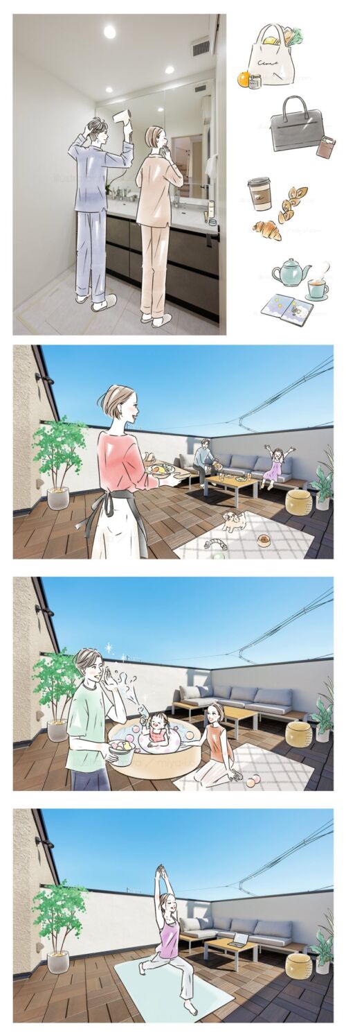 女性向けイラスト・おしゃれ・ライフスタイル・ファミリー・暮らし・家族・不動産・住宅・ハウジング