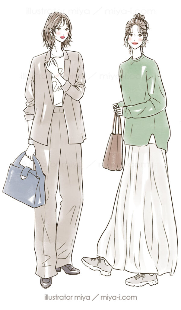 女性イラスト・ファッション・線画・おしゃれ・イラスト・表紙・広告・骨格タイプ・骨格診断・ナチュラル