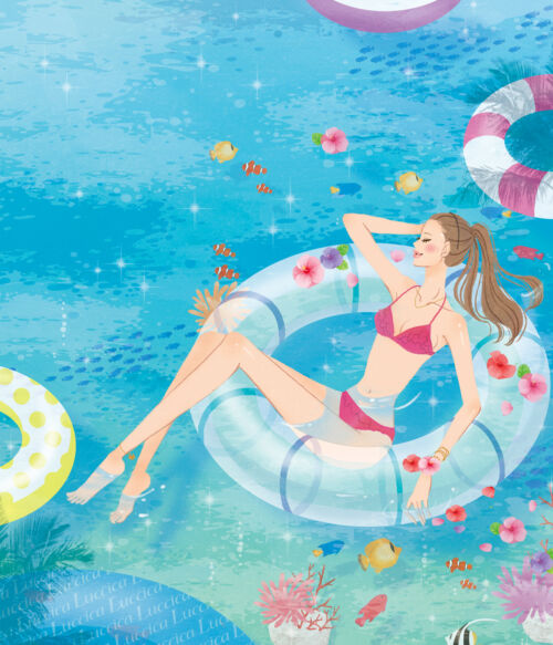 女性イラスト・可愛い・おしゃれ・夏・海・イラスト制作・表紙・広告イラスト