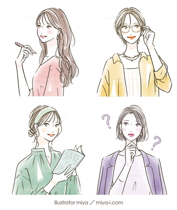 女性イラスト・おしゃれ・可愛い・ライフスタイル・ファッション・お酒・日本酒・診断イラスト