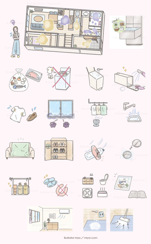 女性イラスト・おしゃれ・生活・掃除・ライフスタイル・家事