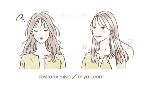 女性イラスト・美容・線画・おしゃれ・イラスト制作・ヘアケア・髪・トリートメント