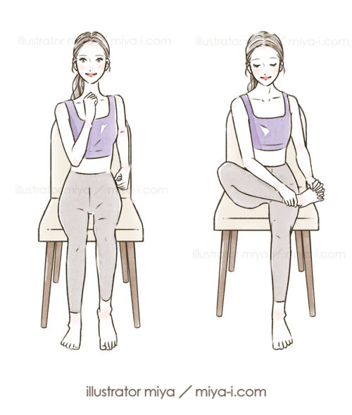 女性イラスト・おしゃれ・運動・エクササイズ・ストレッチ・健康