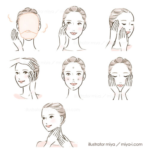 女性イラスト・おしゃれ・線画・美容・スキンケア・肌・正面顔