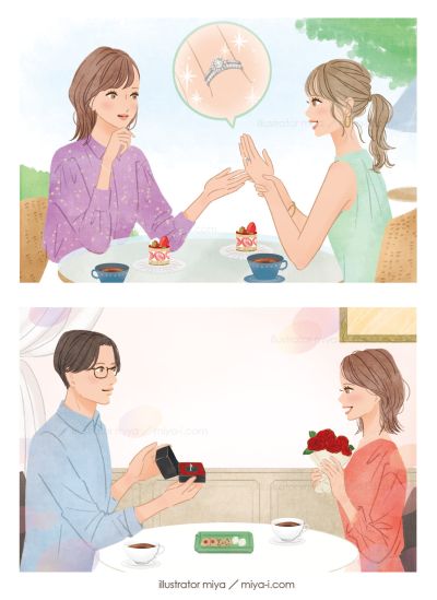 イラストレーターmiya／女性イラスト・おしゃれ・可愛い・プロポーズ・結婚
