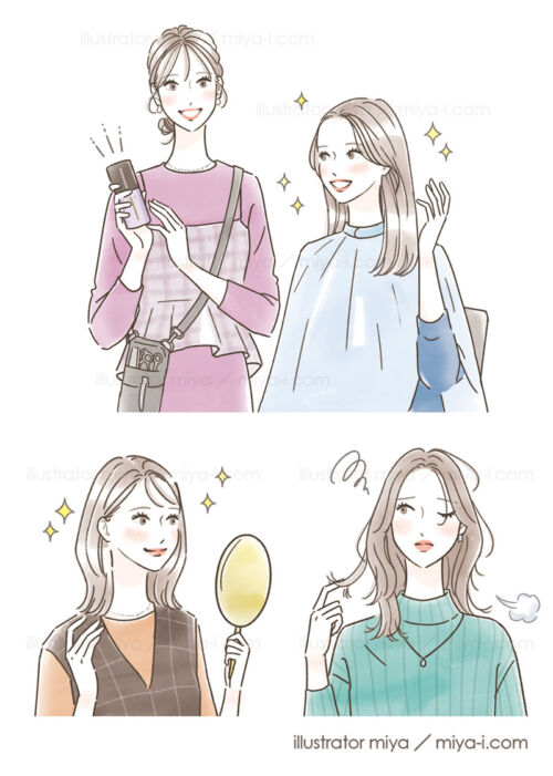 女性イラスト・美容・線画・おしゃれ・イラスト制作・ヘアケア・髪・トリートメント