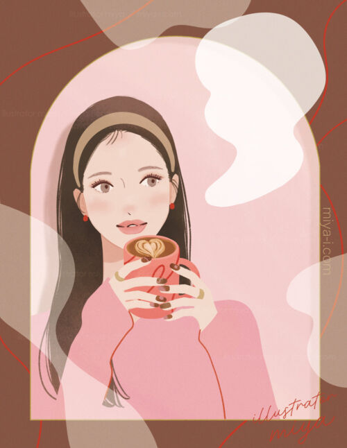 コーヒー・カフェ・女性・バレンタイン・チョコレート・ココア・イラスト・おしゃれ・ポスター・広告
