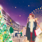 イラストレーターmiya／クリスマスの夜に商業施設で買い物をする女性イラスト・おしゃれ・可愛い・表紙