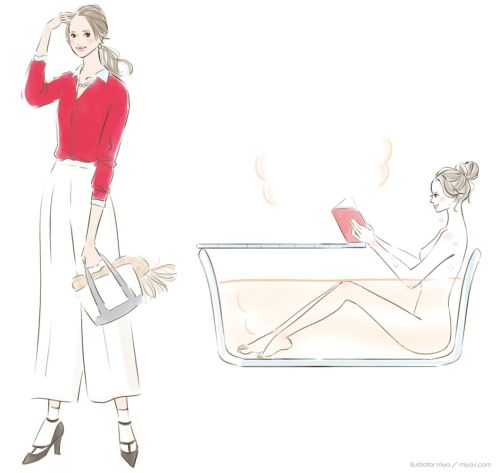 イラストレーターmiya／女性イラスト・おしゃれ・可愛い・お風呂・ファッション・美容