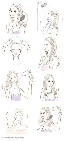 イラストレーターmiya／女性向けイラスト・シャンプー・可愛い・ヘアケア・美容