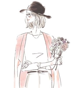 イラストレーターmiya／花を持つ女性イラスト・おしゃれ・ファッション・美容