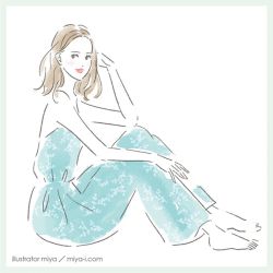 イラストレーターmiya／座っている可愛い女性イラスト・おしゃれ・ファッション・美容