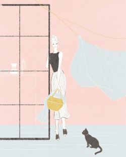 イラストレーターmiya／家で猫とリラックスする女性イラスト・おしゃれ・ファッション・インテリア・美容
