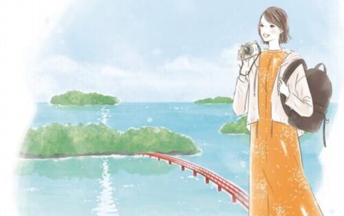 旅行に行くおしゃれな女性イラスト表紙_miya