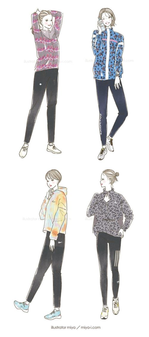女性・イラスト・おしゃれ・可愛い・美容・ランニングファッション・スポーツファッション・エクササイズ