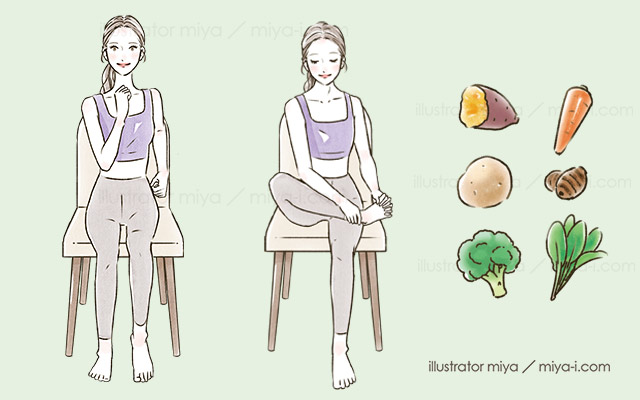 女性イラスト・おしゃれ・運動・エクササイズ・ストレッチ・健康