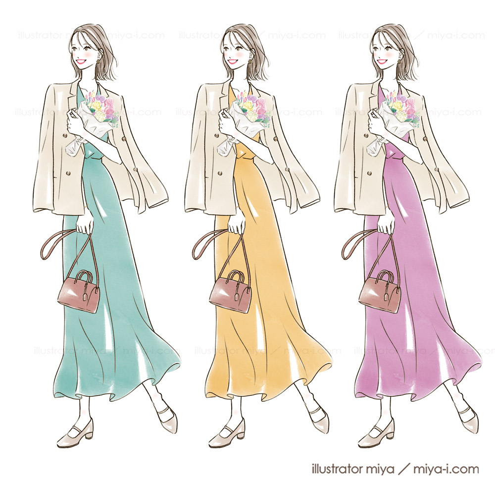 女性イラスト・ファッション・線画・おしゃれ・イラスト・表紙・広告・骨格タイプ・骨格診断・パーソナルカラー