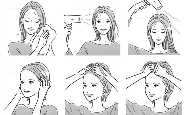 モノクロ線画のおしゃれなヘアケアイラスト_miya