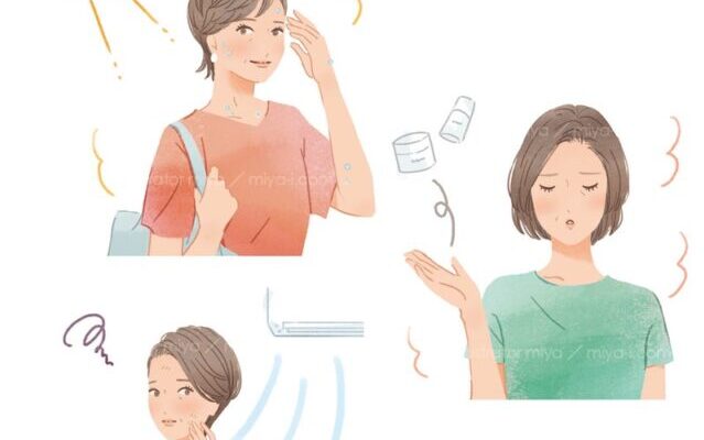 スキンケアのお困りイラスト50代女性_miya