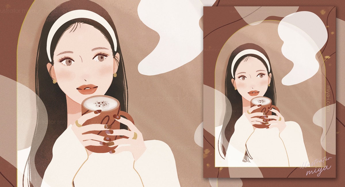 コーヒー・カフェ・女性・バレンタイン・チョコレート・ココア・イラスト・おしゃれ・ポスター・広告